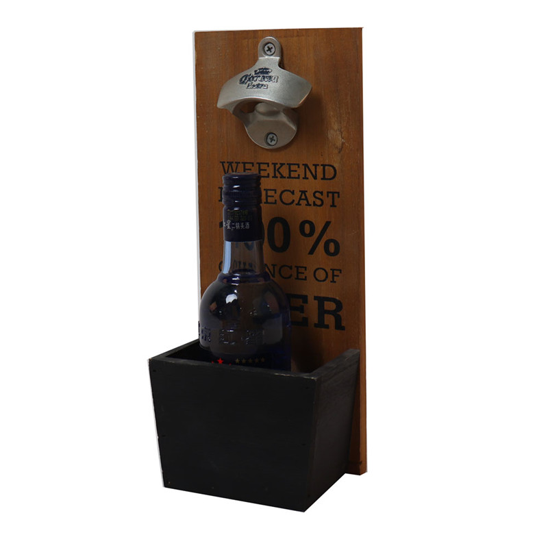 Customized Wooden Wall Mounted Bottle Opener with Cap Collector Catcher