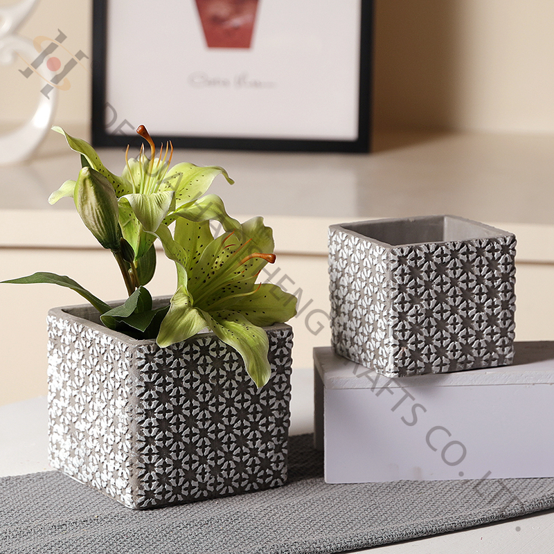 Cement Square shape planter with embossed pattern