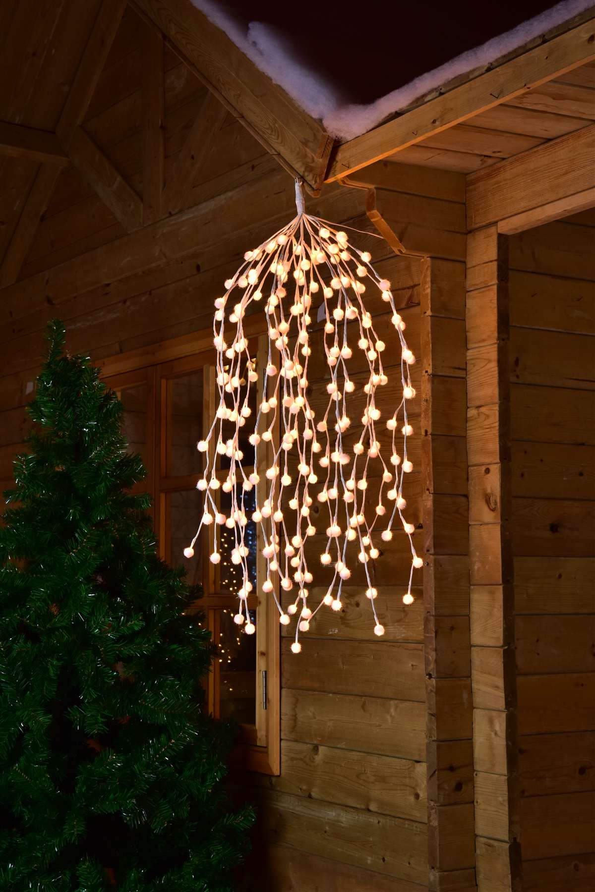 30V220L LED Waterfall Lights with white ball,warm white branch,white bulb color,lenght 1m.