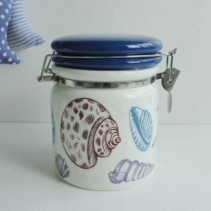 Ceramic Ocean Design Canister with iron ring
