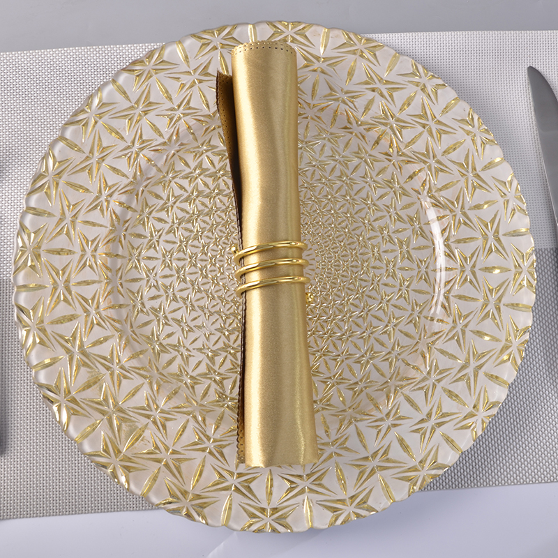 Electroplated Golden Glass Charger Plate with Snow Flower