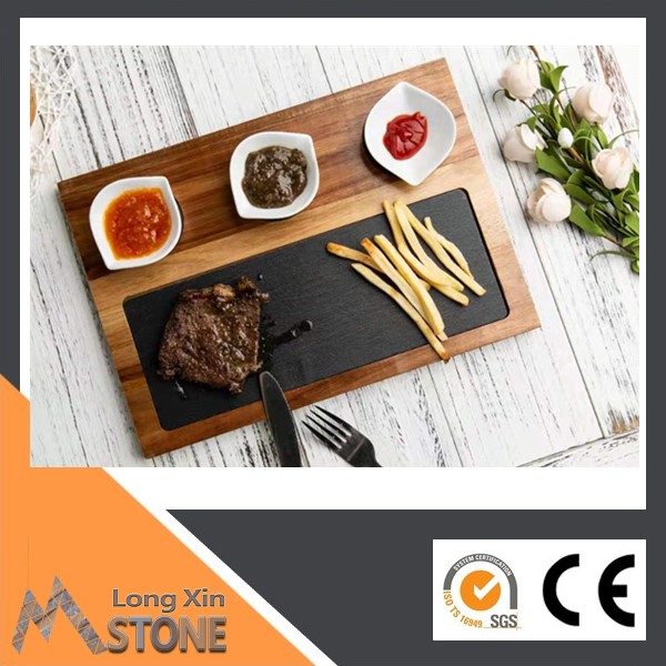 Chinese natural Acacia wood with black slate dinner plate