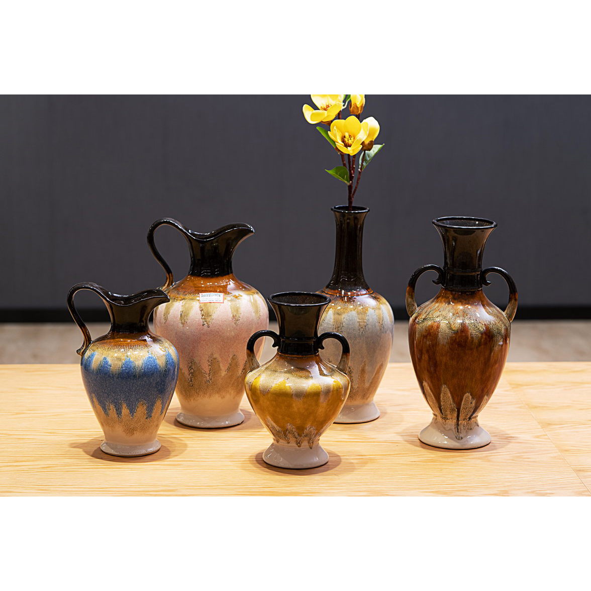 Ceramic Flow Glaze Vase Crackle galze Pot Garden Jug Double ear garden Kettle