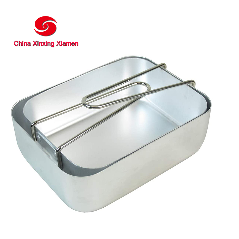 Army Style Stainless Steel Double Mess Tin with Folding Handles