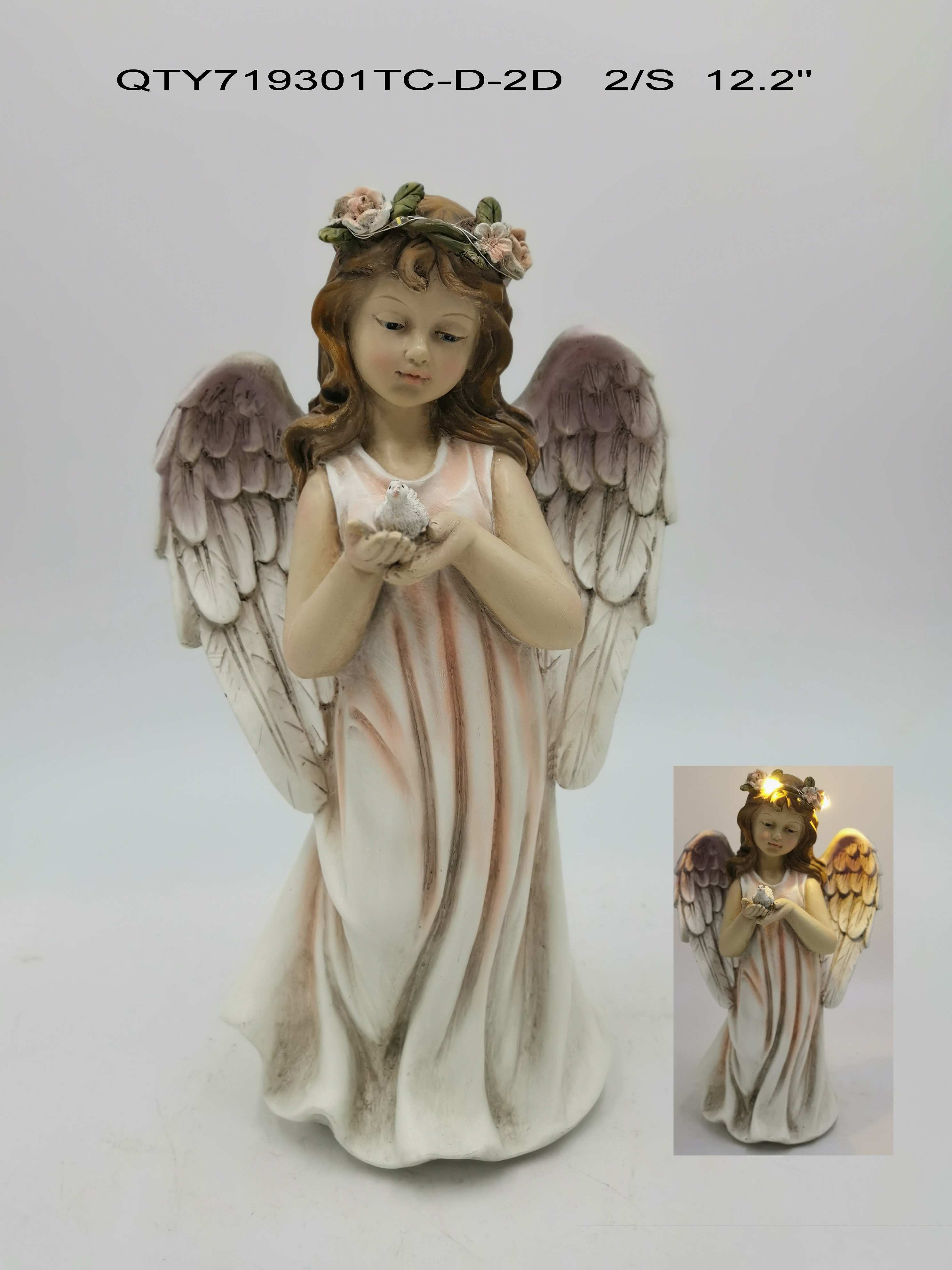 Garden decorations Angel holding bird with LED light