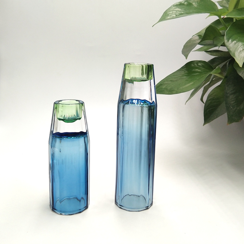 Hot sale crystal glass pencil shaped candle holder with two size