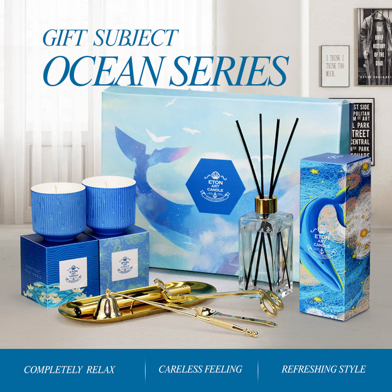 Reed diffuser+ceramic cup candle gift pack with candle tool set