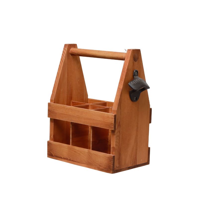Beer Soda Bar Pub Restaurant Wooden Bottle Caddy Drink Holder 6 Pack Beer Carrier with Opener