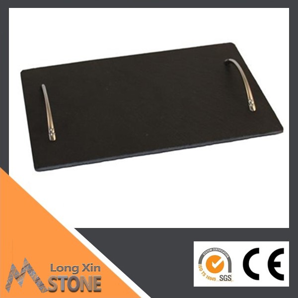 Chinese natural black slate cheese board 20X30 CM with silver handl