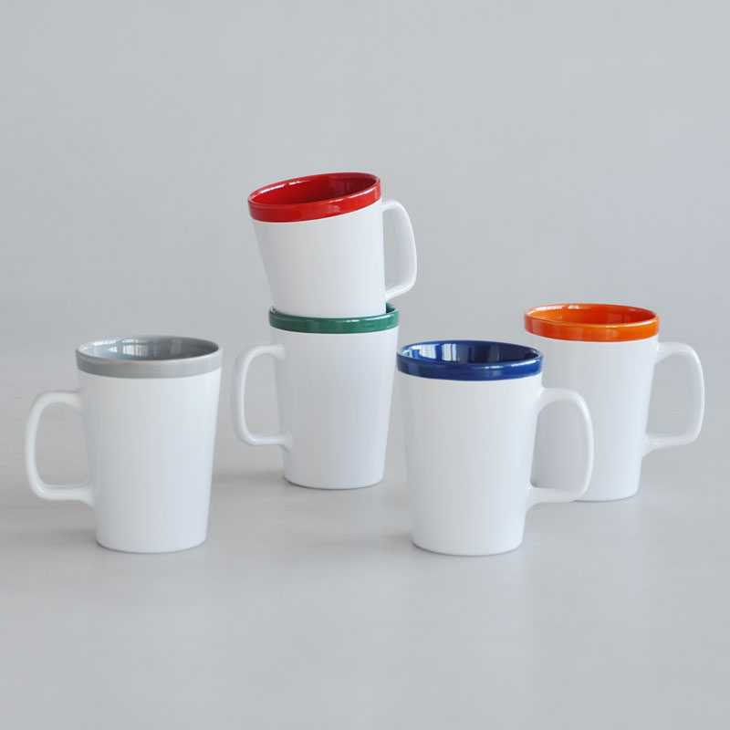 16oz two tone color V shape stoneware matte coffee mug with square handle and color rim ceramic mug