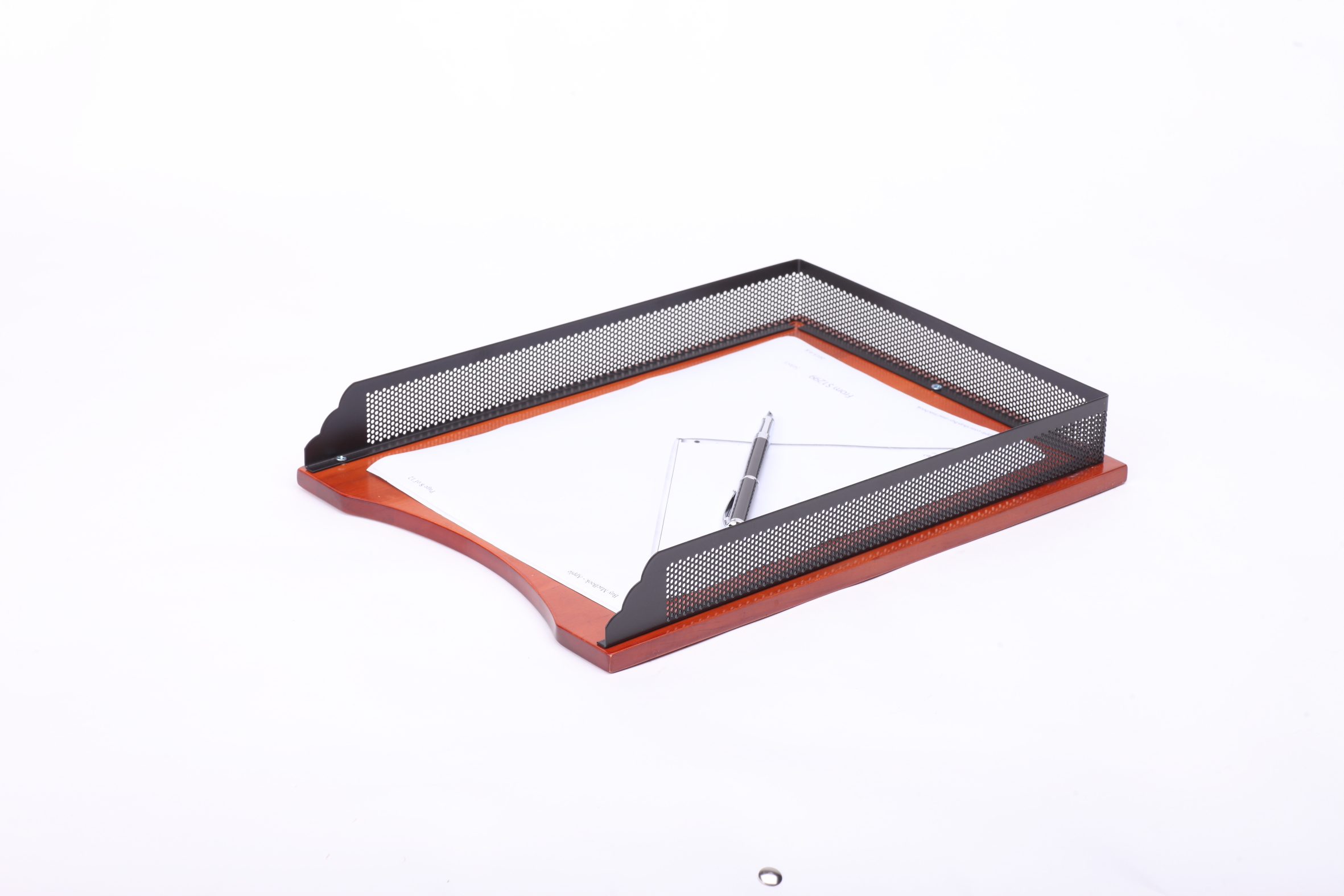 Metal Mesh Desk Document Tray with wood bottem