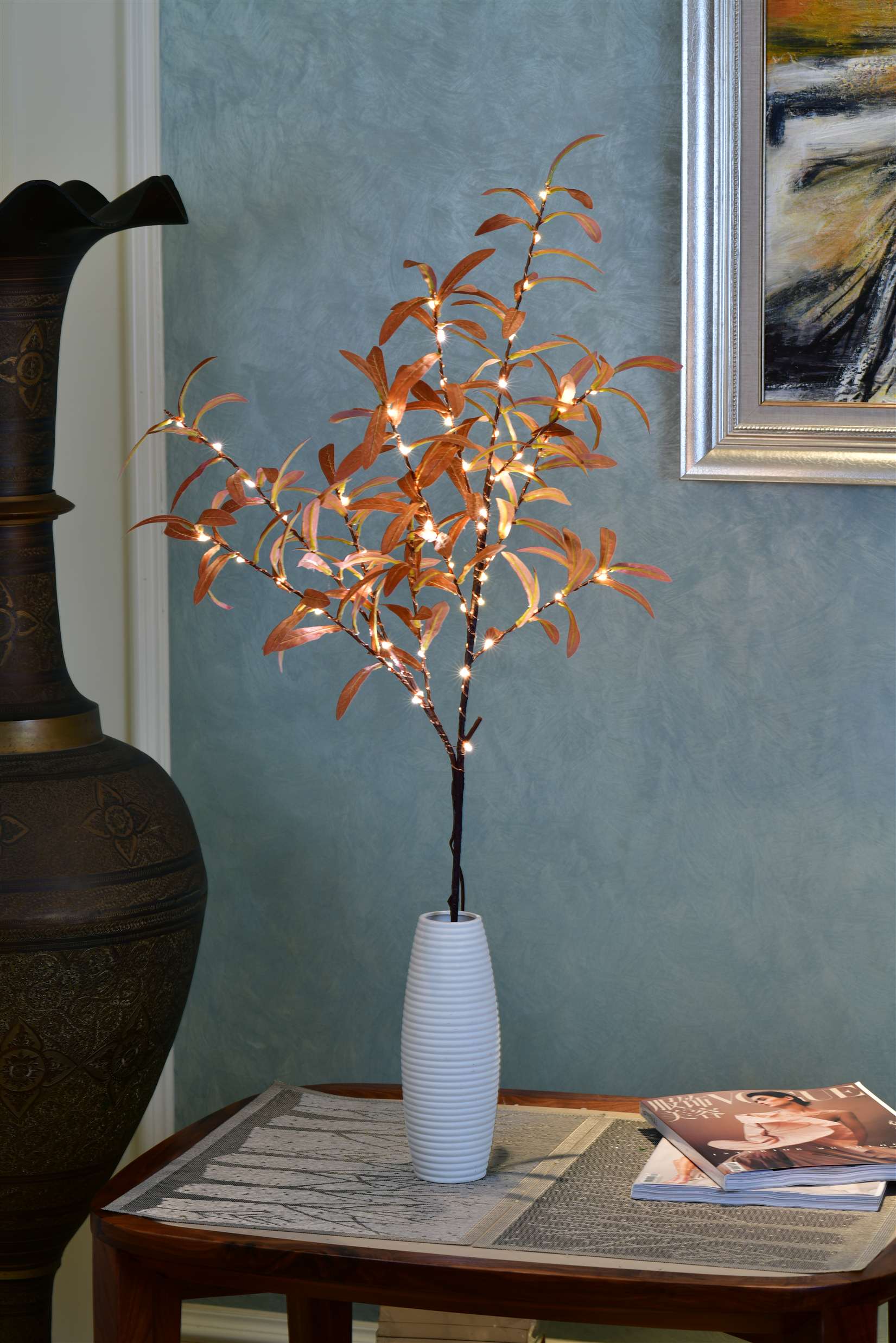 4.5V60L Micro LED Branch Tree Lights with brown myrica ruba leaf,brown branch,warm white bulb color,height 1m.