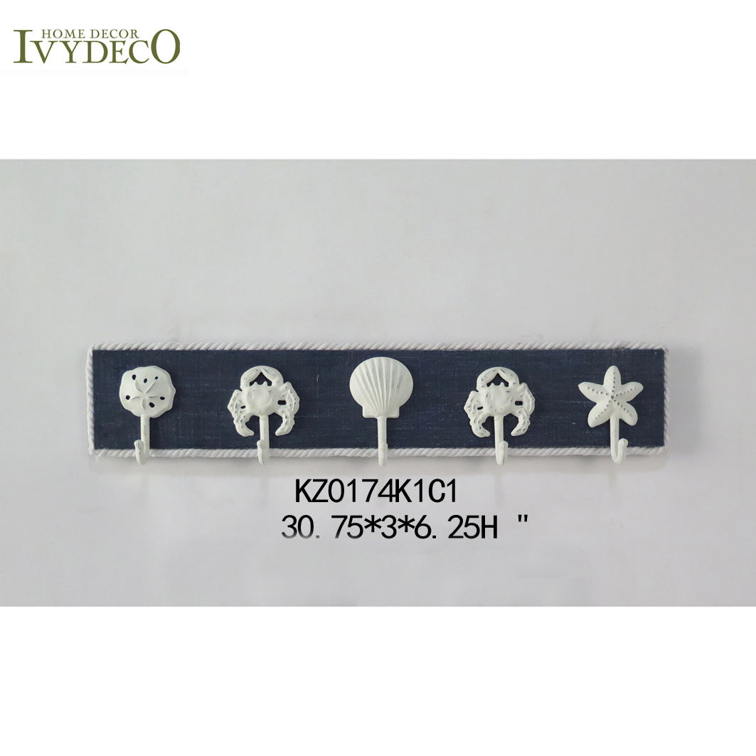 Marine theme wood and cast iron hooks