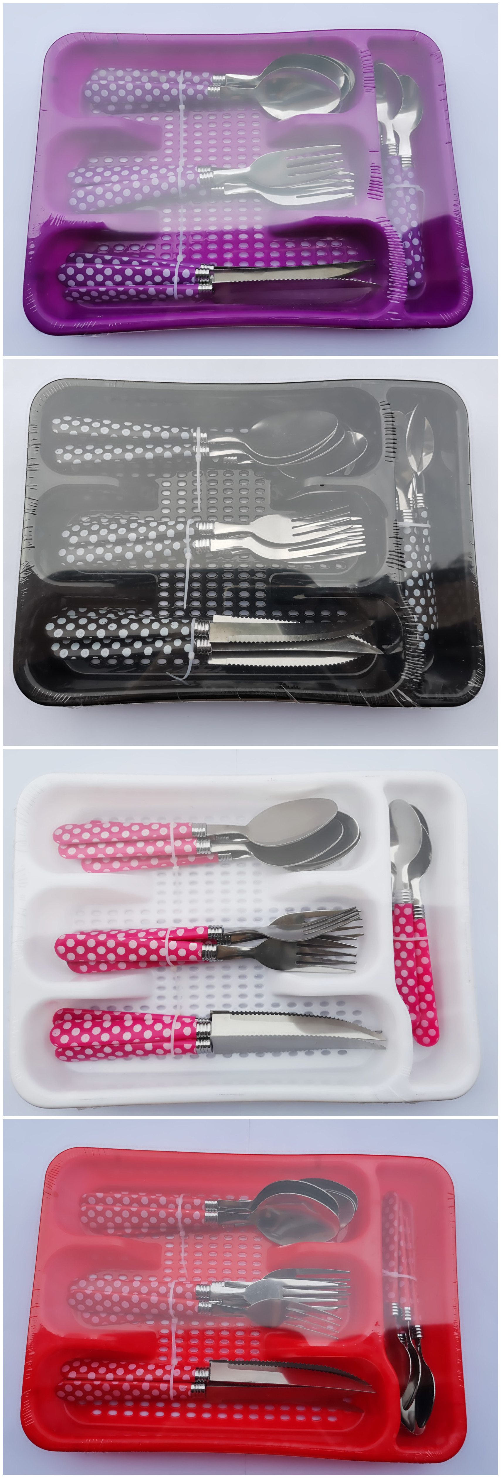 Plastic handle cutlery set with plastic tray