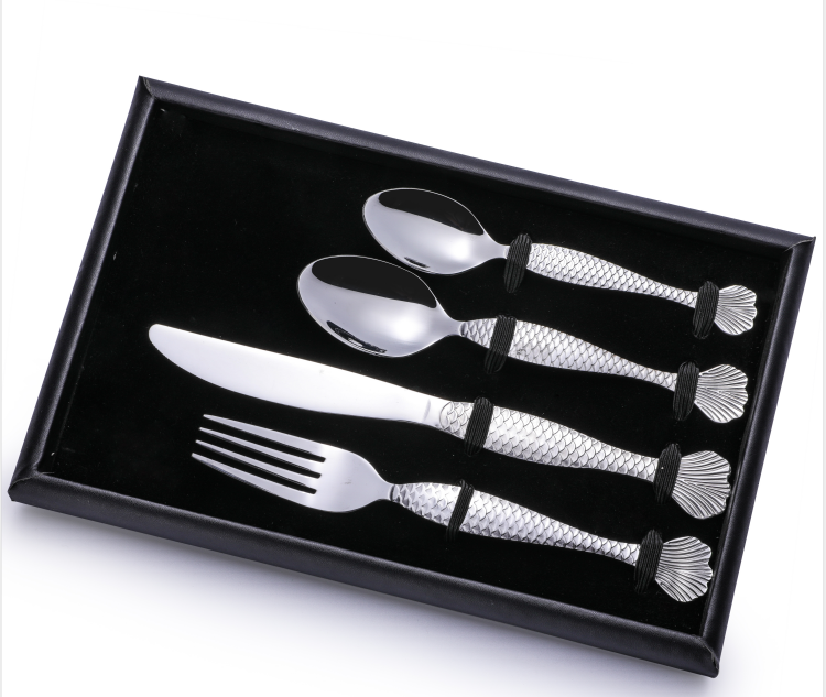 High grade Fork Knife and Spoon Stainless Steel Cutlery Set with Mermaid handle