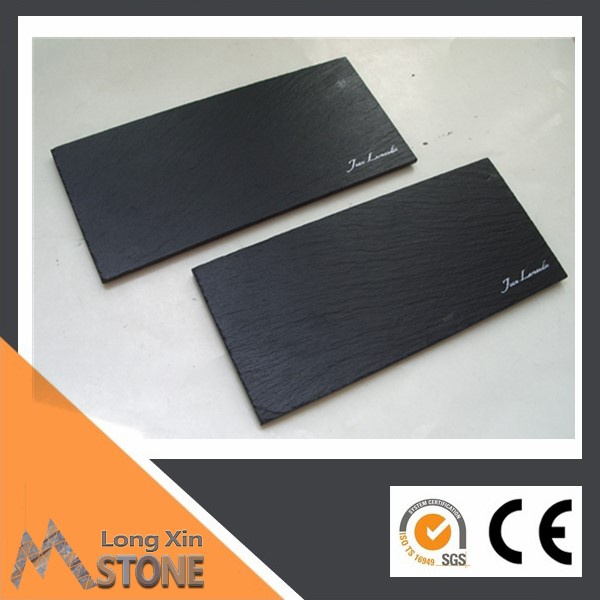 China natural black slate board with white printing logo