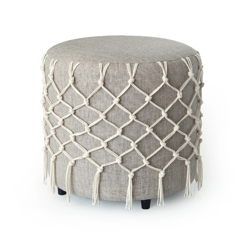 Round linen fabric with fringes stool