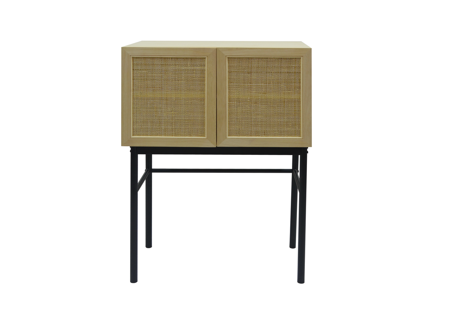 ironwork storage cabinet with rattan weave doors