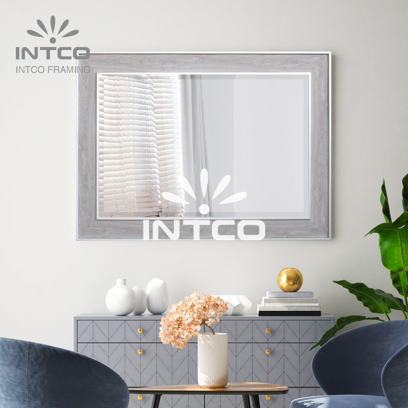 Gray Plaiting Beveled Mirror
