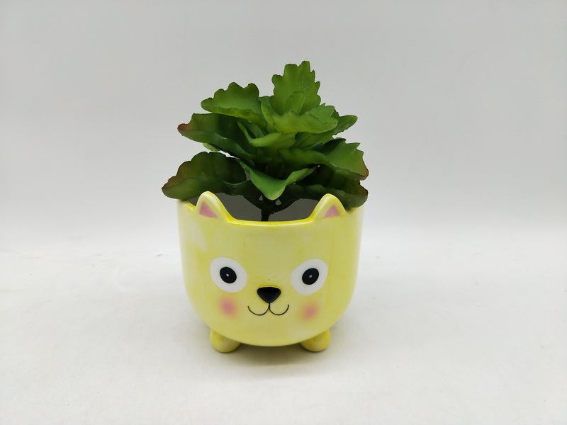 Ceramic rabbit flower pot with fake plant