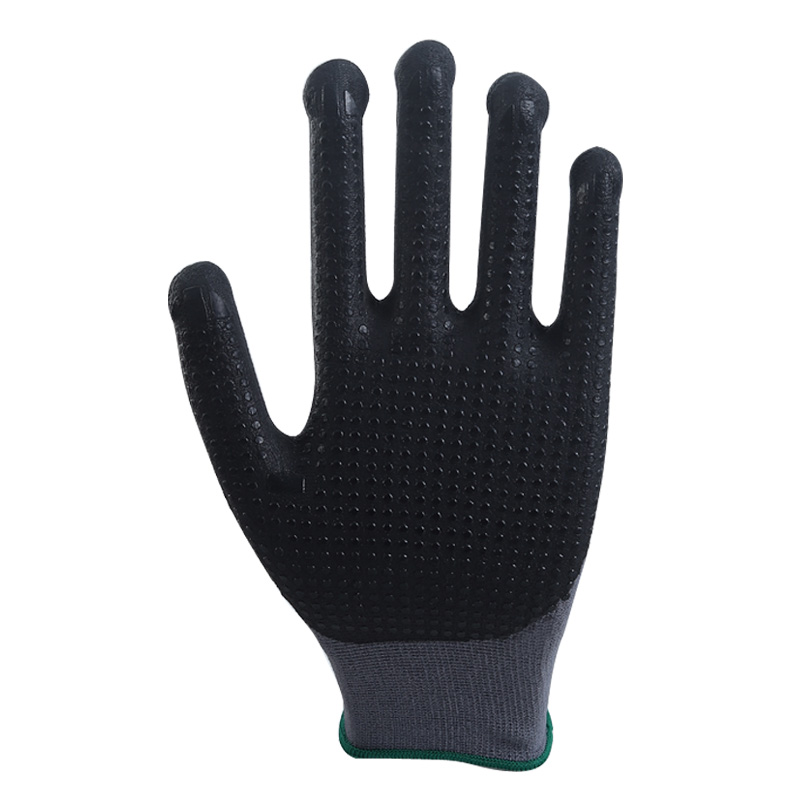 15gauge nylon and spandex liner with black latex ultrafine foam with dot glove