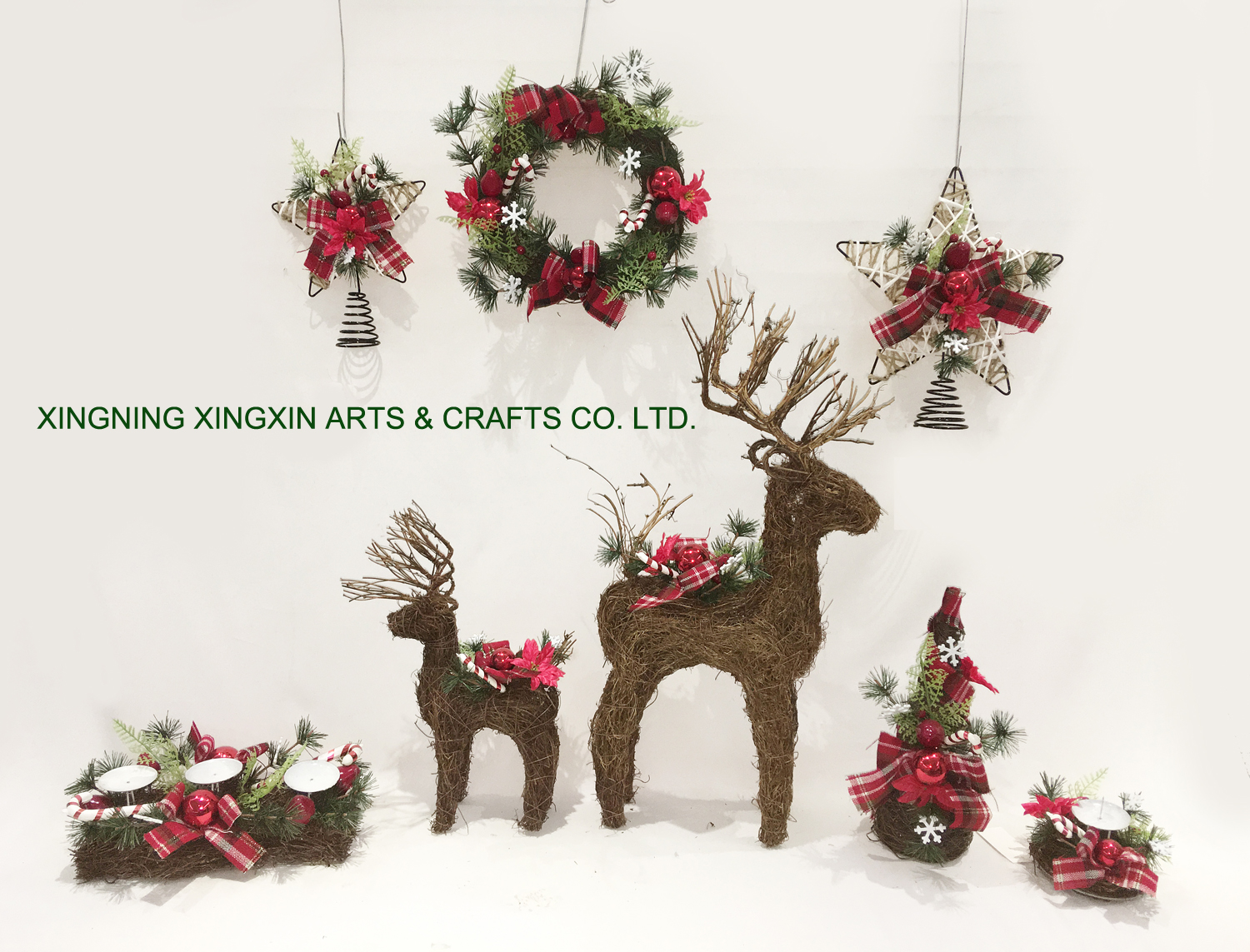 Christmas flower rattan reindeer/tree/wreath/star topper/candle holder decor