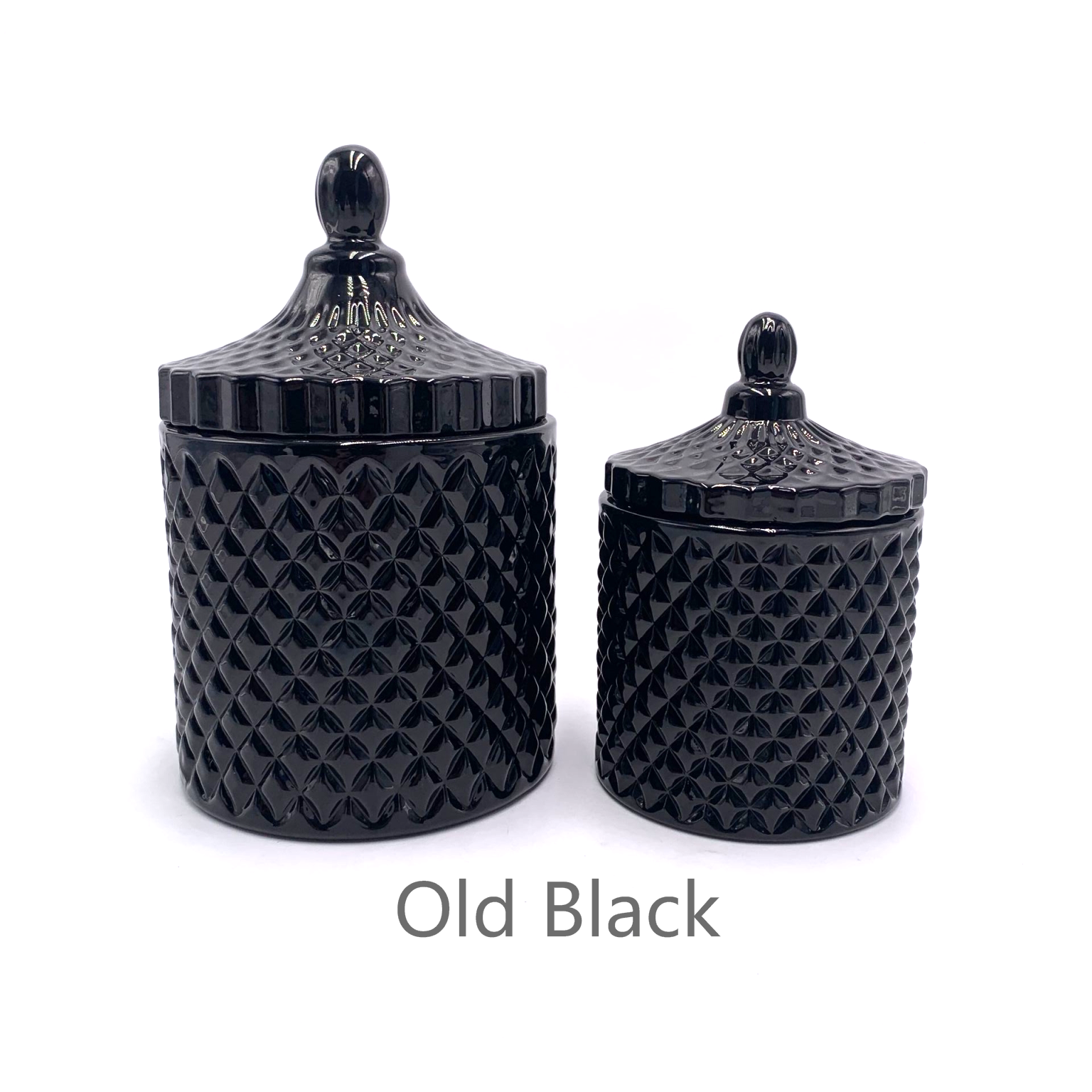 Retail old black white geo cut glass candle jar colorful candy jar with lid