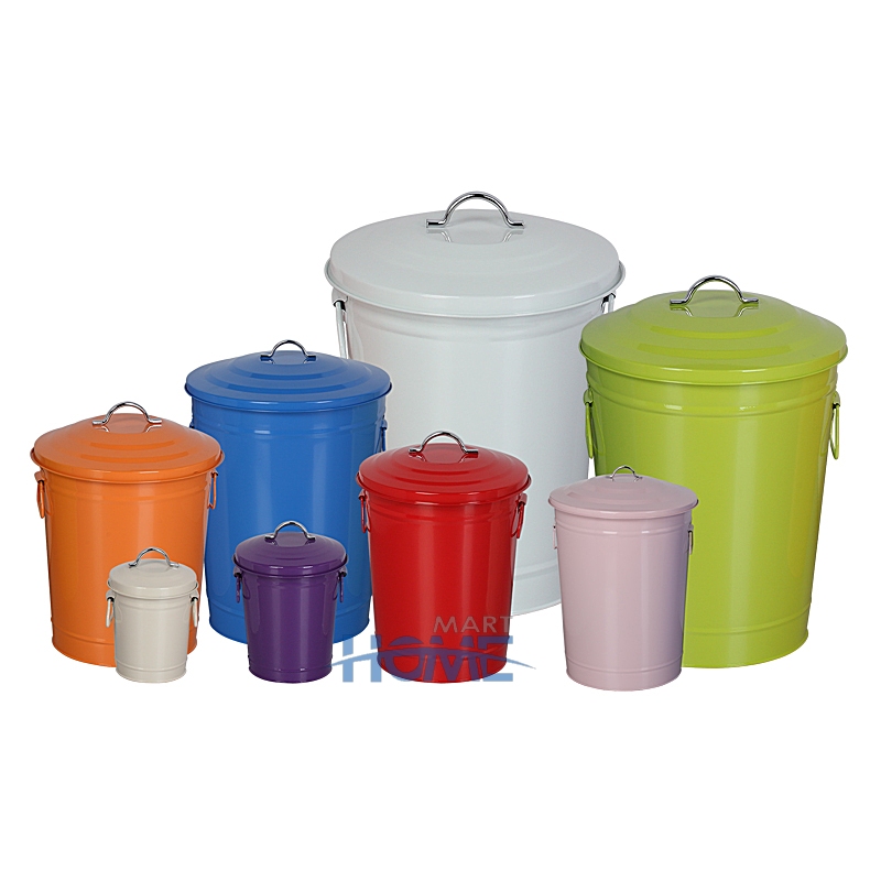 Galvanized Steel Waste Pail and Lid Metal Garbage can with side drop handle Kitchen Storage Bin