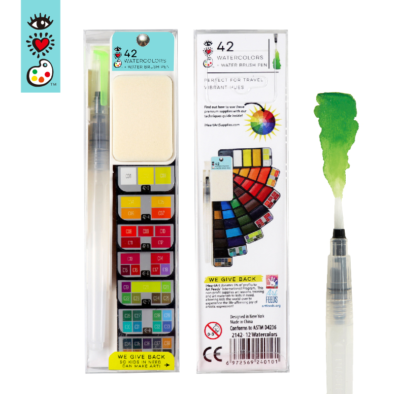 42 watercolors Paint Foldable Set with 2 Brushes