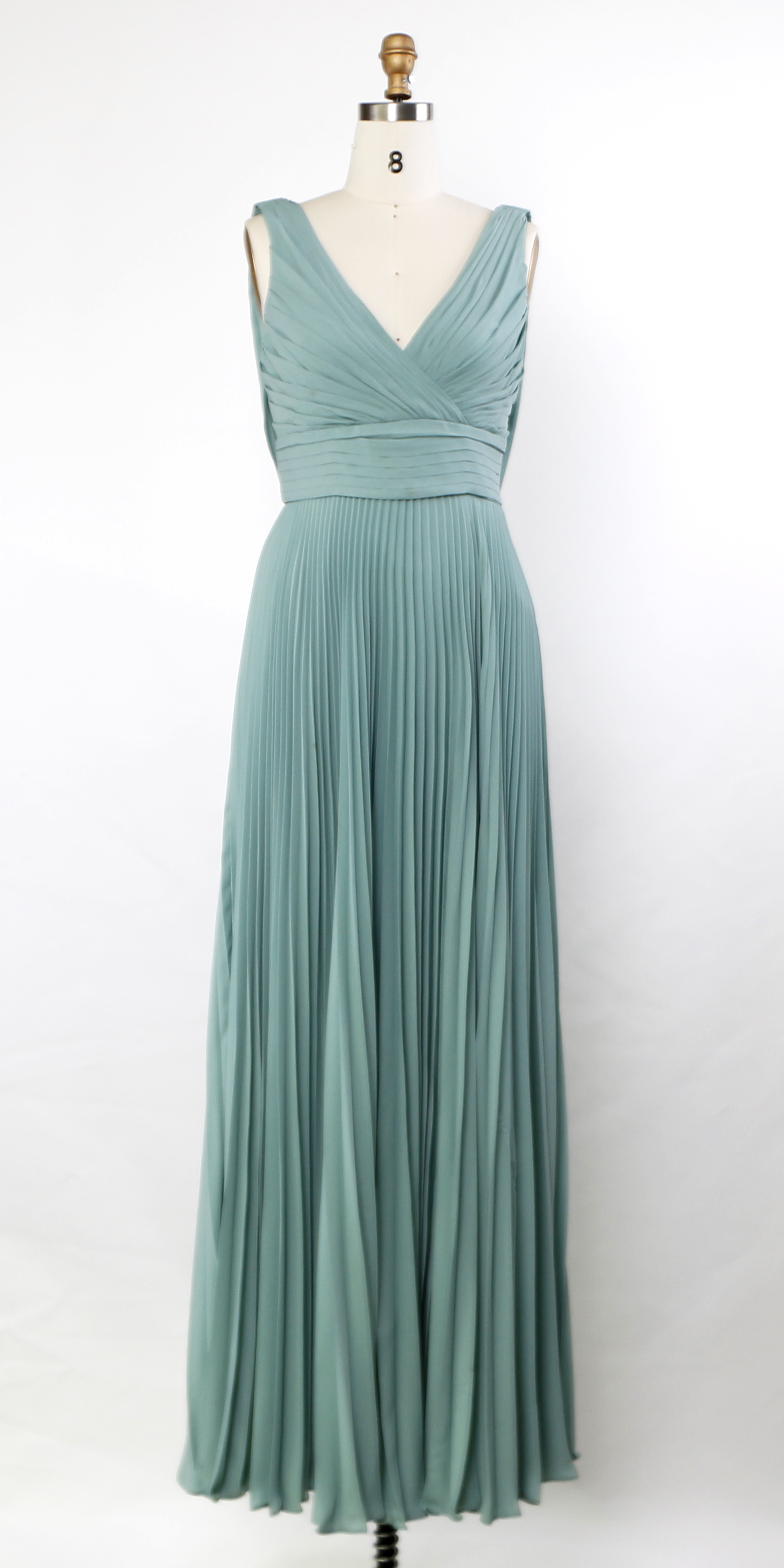 Women's Bridesmaid Dresses V-Neck with back draped neck Chiffon Sunburst Pleated Formal Prom Gowns