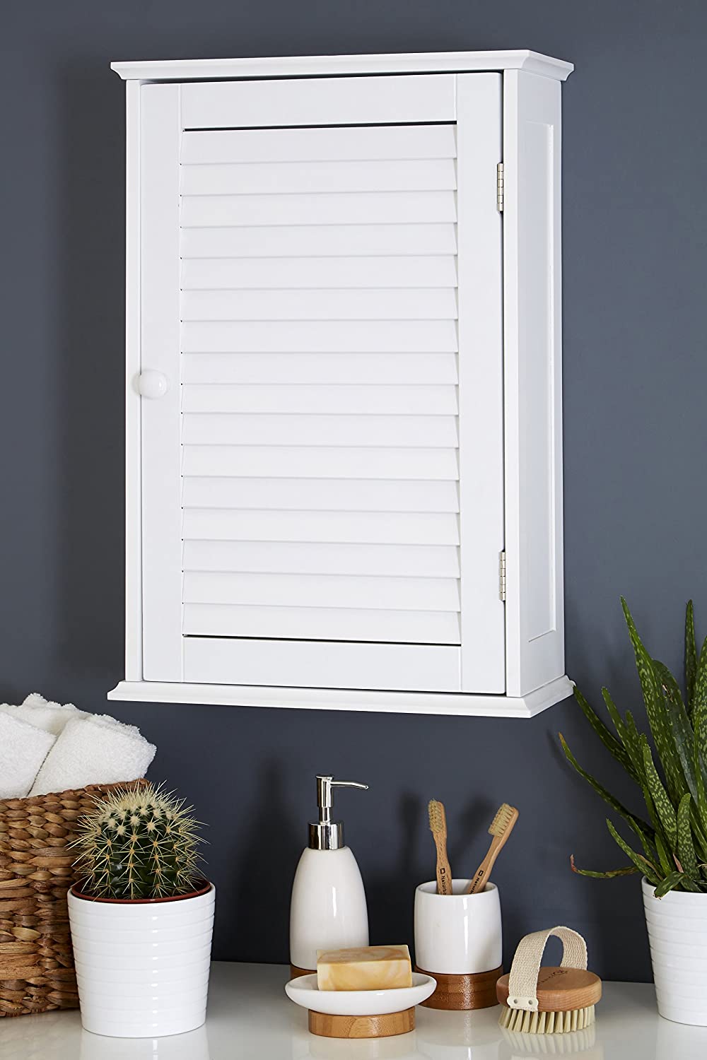 bathroom cabinet with shutter door