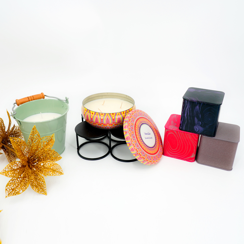 tin bucket and tin jar scent candle