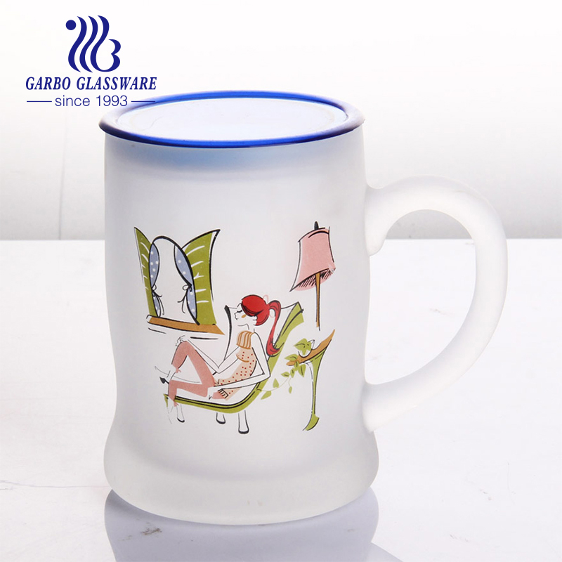 Frosted printing glass beer mug tea mug with plastic lid