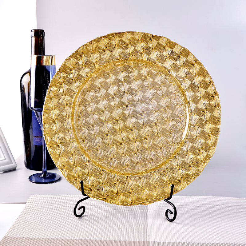 Household multi-colored glass charger plate, wedding tableware, cake and buffet plate