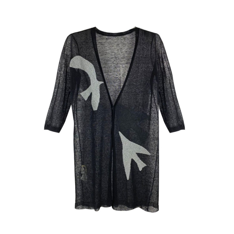 Women's Crewneck Linen Jacquard Cardigan Sweater