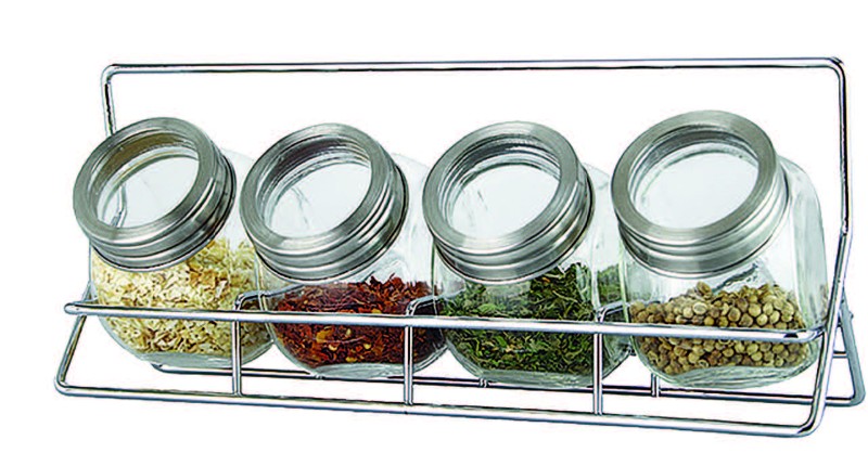 Sinoglass 4 Jars Spice Rack Set
