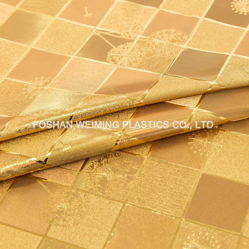 Golden Embossed PVC Table Cloth With Fabric Backing