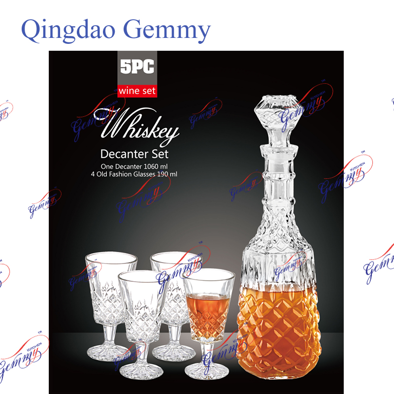 5PCS Whisky Glass bottle + Wine Cup set