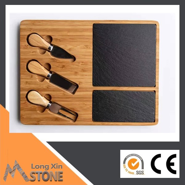 Chinese natural Acacia wood with black slate dinner plate