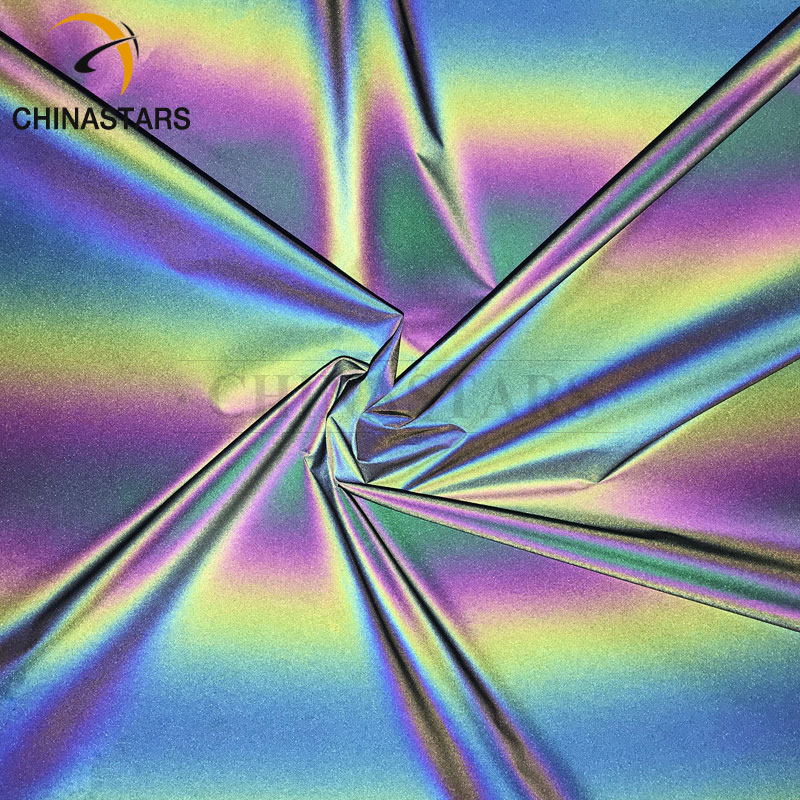 Wholesale soft colored polyester pongee rainbow iridescent reflective fabric material for fashion wear clothes