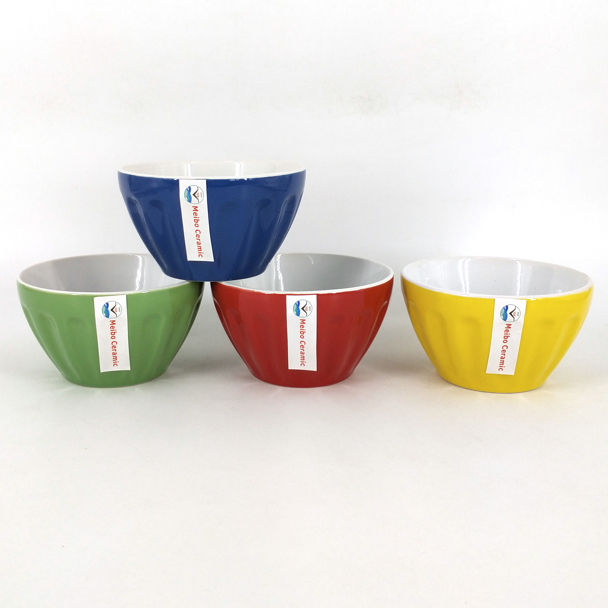 4‘’ two tone color glazed embossed bowl