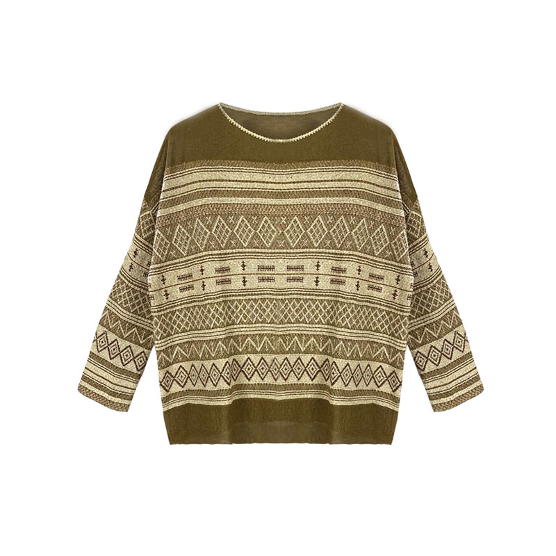 Women's Crewneck Silk Linen Jacquard pullover Sweater