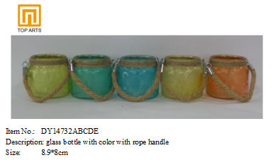 glass bottle with color with rope handle