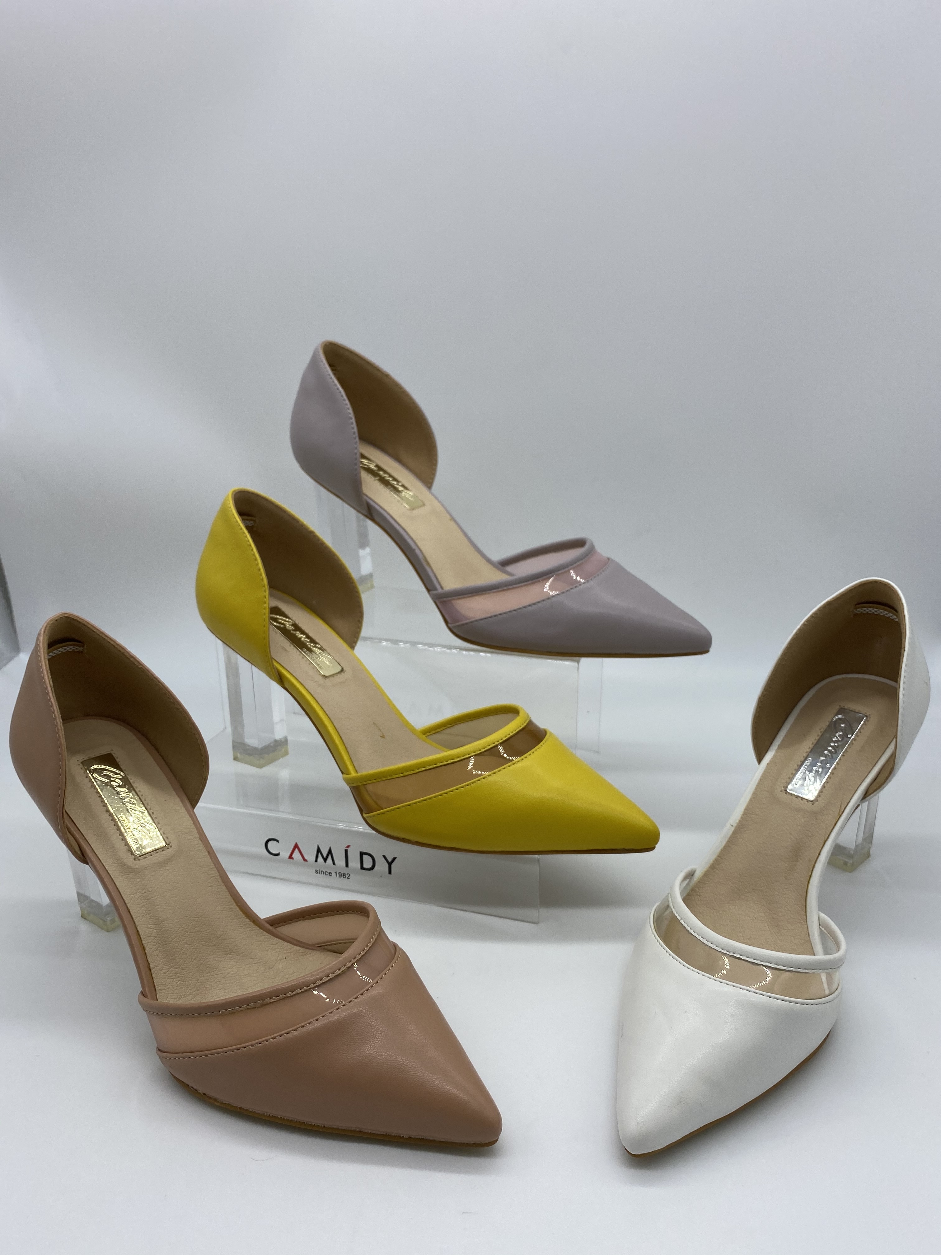 CAMIDY women's pointed toe shoes modern chunky PU women's heel shoes