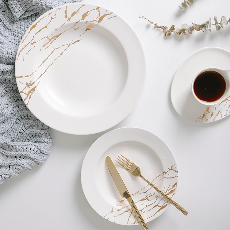 Matte White Golden Marble Dinnerware