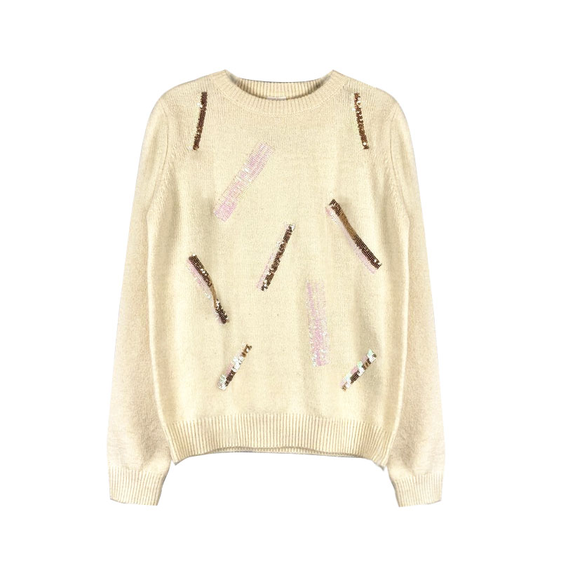 Girls' Casual Long Sleeve Sequin Crew-neck Knit Sweater Pullover