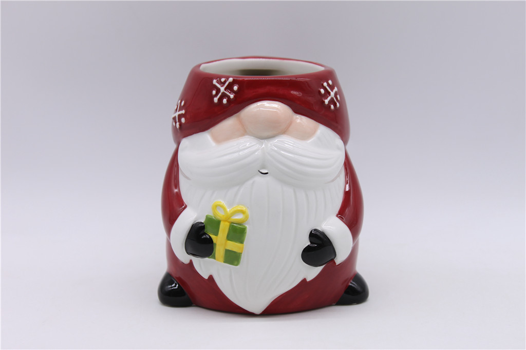 Black Ceramic Gnome Mug Red, Black Hand-painted Christmas Mug Red