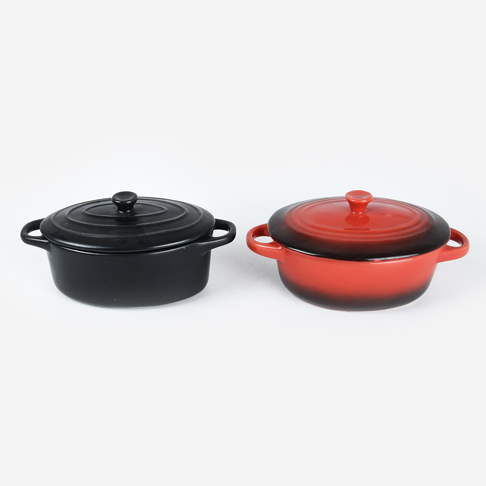 240ml ceramic casserole with gradient glaze & embossed lid