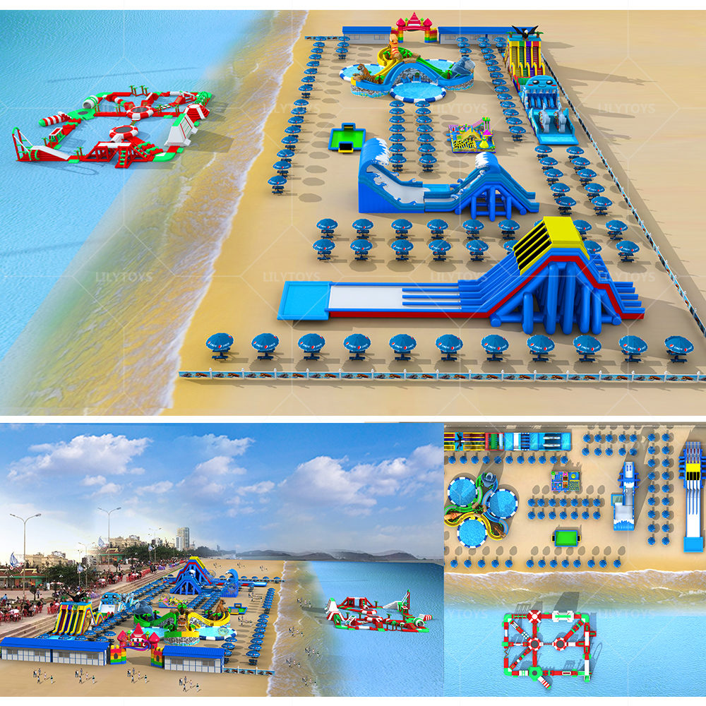 Commercial Outdoor Inflatable water park on land business for sale