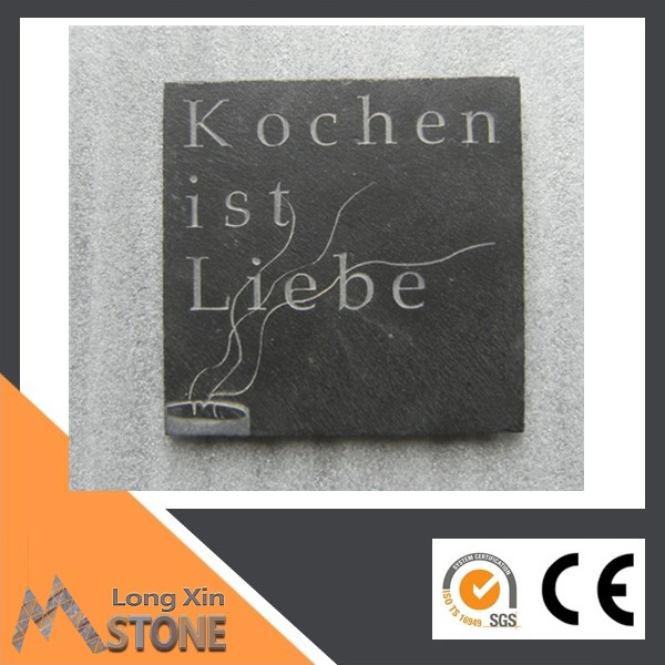China natural black slate coaster with laser engraved logo